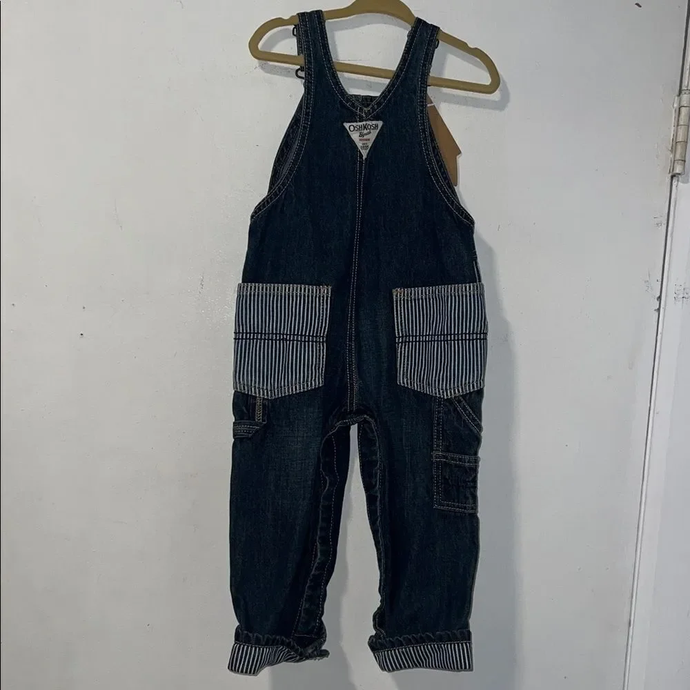 OSH GOSH B ‘GOSH Denim with Striped Detail Overalls-18M NWT!